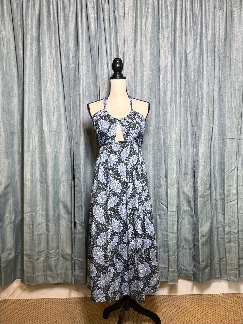J. Crew Blue Floral Halter Maxi Dress